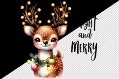 Watercolor cute reindeer twinkling lights Bright Merry Christmas quote print 20oz tumbler skinny mug wrap clipart t-shirt sublimation printable design