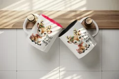 Watercolor cute reindeer twinkling lights Bright Merry Christmas quote print 20oz tumbler skinny mug wrap clipart t-shirt sublimation printable design