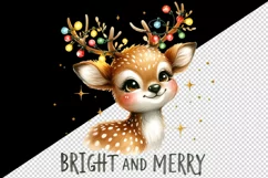Watercolor cute reindeer twinkling lights Bright Merry Christmas quote print 20oz tumbler skinny mug wrap clipart t-shirt sublimation printable design