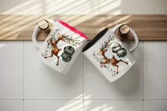 Watercolor cute reindeer twinkling lights Bright Merry Christmas quote print 20oz tumbler skinny mug wrap clipart t-shirt sublimation printable design
