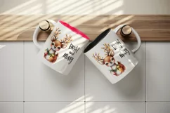 Watercolor cute reindeer twinkling lights Bright Merry Christmas quote print 20oz tumbler skinny mug wrap clipart t-shirt sublimation printable design