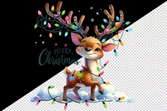 Watercolor cute reindeer twinkling lights Merry Christmas quote print 20 oz tumbler skinny mug wrap clipart t-shirt sublimation printable design