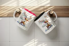 Watercolor cute reindeer twinkling lights Merry Christmas quote print 20 oz tumbler skinny mug wrap clipart t-shirt sublimation printable design