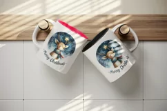 Watercolor cute reindeer twinkling star night Merry Christmas quote print 20 oz tumbler skinny mug wrap clipart t-shirt sublimation printable design