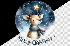 Watercolor cute reindeer twinkling star night Merry Christmas quote print 20 oz tumbler skinny mug wrap clipart t-shirt sublimation printable design