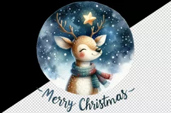 Watercolor cute reindeer twinkling star night Merry Christmas quote print 20 oz tumbler skinny mug wrap clipart t-shirt sublimation printable design