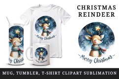 Watercolor cute reindeer twinkling star night Merry Christmas quote print 20 oz tumbler skinny mug wrap clipart t-shirt sublimation printable design