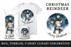 Watercolor cute reindeer twinkling star night Merry Christmas quote print 20 oz tumbler skinny mug wrap clipart t-shirt sublimation printable design