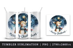 Watercolor cute reindeer twinkling star night Merry Christmas quote print 20 oz tumbler skinny mug wrap clipart t-shirt sublimation printable design
