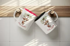 Watercolor cute reindeer under mistletoe Merry Christmas quote print 20 oz tumbler skinny mug wrap clipart t-shirt sublimation printable design