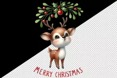 Watercolor cute reindeer under mistletoe Merry Christmas quote print 20 oz tumbler skinny mug wrap clipart t-shirt sublimation printable design
