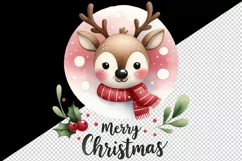Watercolor cute reindeer wearing festive scarf Merry Christmas quote print 20 oz tumbler skinny mug wrap clipart t-shirt sublimation printable design