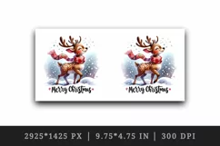 Watercolor cute reindeer wearing festive scarf Merry Christmas quote print 20 oz tumbler skinny mug wrap clipart t-shirt sublimation printable design