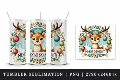 Watercolor cute reindeer with ornaments quote Christmas New Year winter print tumbler skinny mug wrap clipart t-shirt sublimation printable design