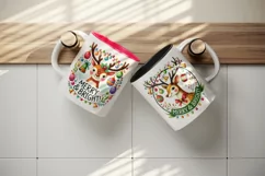 Watercolor cute reindeer with ornaments quote Christmas New Year winter print tumbler skinny mug wrap clipart t-shirt sublimation printable design