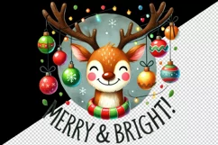 Watercolor cute reindeer with ornaments quote Christmas New Year winter print tumbler skinny mug wrap clipart t-shirt sublimation printable design