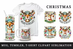 Watercolor cute reindeer with ornaments quote Christmas New Year winter print tumbler skinny mug wrap clipart t-shirt sublimation printable design