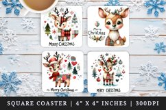 Watercolor cute reindeer with patchwork Merry Christmas quote New Year winter print square coaster mug coasters sublimation design