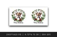 Watercolor cute reindeer wreath of holly berries Merry Christmas quote print 20oz tumbler skinny mug wrap clipart t-shirt sublimation printable design