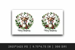Watercolor cute reindeer wreath of holly berries Merry Christmas quote print 20oz tumbler skinny mug wrap clipart t-shirt sublimation printable design