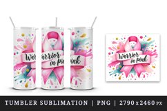 Watercolor cute ribbon breast cancer awareness Warrior in pink quote print 20 oz tumbler skinny mug wrap clipart t-shirt sublimation printable design