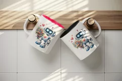 Watercolor cute robot bouquet of flowers heart love Valentine Day print 20 oz tumbler skinny mug wrap clipart t-shirt sublimation printable design