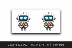Watercolor cute robot bouquet of flowers heart love Valentine Day print 20 oz tumbler skinny mug wrap clipart t-shirt sublimation printable design