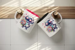 Watercolor cute robot bouquet of flowers heart love Valentine Day print 20 oz tumbler skinny mug wrap clipart t-shirt sublimation printable design