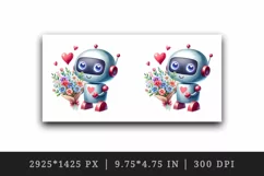 Watercolor cute robot bouquet of flowers heart love Valentine Day print 20 oz tumbler skinny mug wrap clipart t-shirt sublimation printable design
