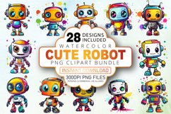 Watercolor Cute Robot Clipart Bundle Product Image 1