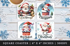 Watercolor cute Santa Claus bag of gifts stuck in chimney Merry Christmas quote New Year winter print square coaster mug coasters sublimation des