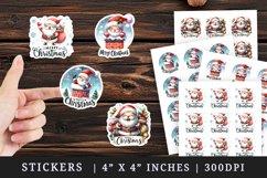 Watercolor cute Santa Claus bag of gifts stuck in chimney Merry Christmas quote New Year winter print sticker sheet stickers printable sublimation design png
