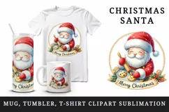 Watercolor cute Santa Claus baking cookies Merry Christmas quote print 20 oz tumbler skinny mug wrap clipart t-shirt sublimation printable design