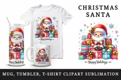 Watercolor cute Santa Claus Christmas gifts Happy Holidays quote print 20 oz tumbler skinny mug wrap clipart t-shirt sublimation printable design