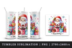 Watercolor cute Santa Claus Christmas gifts Happy Holidays quote print 20 oz tumbler skinny mug wrap clipart t-shirt sublimation printable design