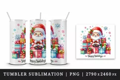 Watercolor cute Santa Claus Christmas gifts Happy Holidays quote print 20 oz tumbler skinny mug wrap clipart t-shirt sublimation printable design