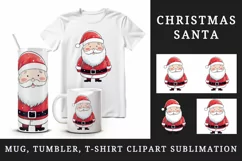 Watercolor cute Santa Claus Christmas hat New Year 20 oz tumbler skinny mug wrap clipart t-shirt sublimation printable design
