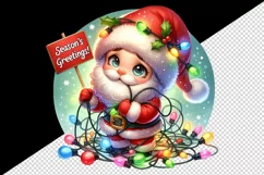 Watercolor cute Santa Claus Christmas lights Season greeting quote print 20 oz tumbler skinny mug wrap clipart t-shirt sublimation printable design