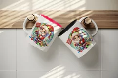 Watercolor cute Santa Claus Christmas lights Season greeting quote print 20 oz tumbler skinny mug wrap clipart t-shirt sublimation printable design