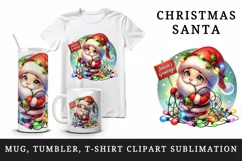 Watercolor cute Santa Claus Christmas lights Season greeting quote print 20 oz tumbler skinny mug wrap clipart t-shirt sublimation printable design