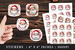 Watercolor cute Santa Claus face rosy cheeks Merry Christmas quote New Year winter print sticker sheet stickers printable sublimation design png