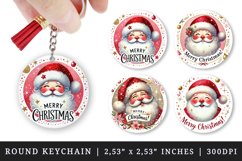 Watercolor cute Santa Claus face rosy cheeks twinkling sparkles Merry Christmas quote New Year winter print round keychain keychains sublimation design