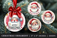 Watercolor cute Santa Claus face rosy cheeks twinkling sparkles Merry Christmas quote New Year winter print round ornament ornaments sublimation design