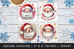 Watercolor cute Santa Claus face rosy cheeks sparkles Merry Christmas quote New Year winter print square coaster mug coasters sublimation design