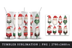 Watercolor cute Santa Claus gnome friends Christmas hat New Year winter 20 oz tumbler skinny mug wrap clipart t-shirt sublimation printable design