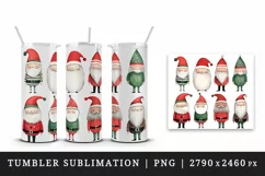 Watercolor cute Santa Claus gnome friends Christmas hat New Year winter 20 oz tumbler skinny mug wrap clipart t-shirt sublimation printable design