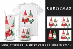Watercolor cute Santa Claus gnome friends Christmas hat New Year winter snow 20 oz tumbler skinny mug wrap clipart shirt sublimation printable design