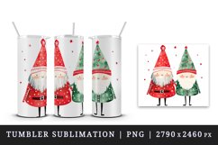 Watercolor cute Santa Claus gnome friends Christmas hat New Year winter snow 20 oz tumbler skinny mug wrap clipart shirt sublimation printable design