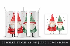 Watercolor cute Santa Claus gnome friends Christmas hat New Year winter snow 20 oz tumbler skinny mug wrap clipart shirt sublimation printable design