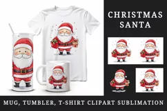 Watercolor cute Santa Claus gnome gift box Christmas hat New Year 20 oz tumbler skinny mug wrap clipart t-shirt sublimation printable design